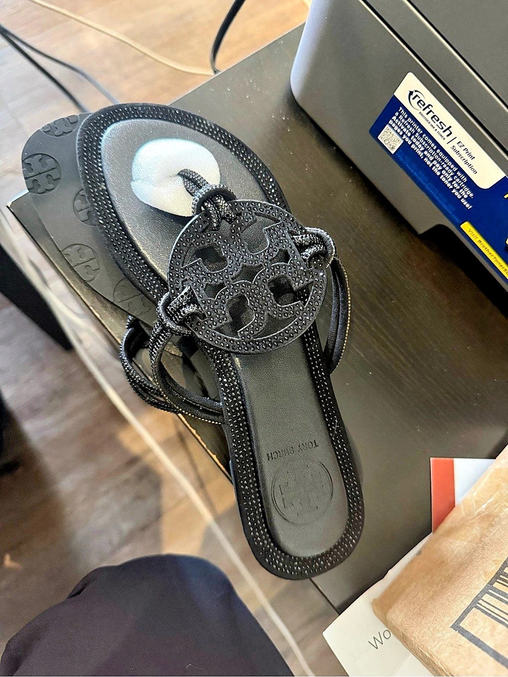 Tory Burch Miller Wedge Sandal Black Logo Sandals
-no box